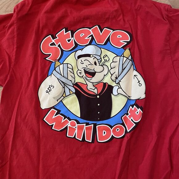Full Send Nelk Boys “Steve will do it” Popeyes T-shirt Adult Size Large Red - Picture 5 of 6